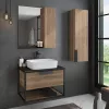 Мебель для ванной: COMFORTY. Тумба-умывальник "Кёльн-75/90" дуб темный с черной столешницей, с раковиной 1 в магазине Акватория