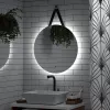 Мебель для ванной: Зеркало ACWEN "Best Led" D650 на черном ремне из натуральной кожи с бесконтактным сенсором 1 в магазине Акватория
