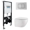 Комплект подвесной унитаз ABBER Bequem AC1100 белый с инсталляцией AC0105 и кнопкой AC0120 хром