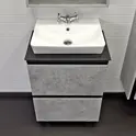 Тумба-умывальник Comforty Эдинбург-60Н напольная бетон светлый с черной столешницей с раковиной