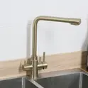 Смеситель д/кухни MELANA-F9505HG нерж.сталь, с переключателем на фильтр, однорычажный, золото