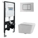 Комплект подвесной унитаз ABBER Rechteck AC1201 белый с инсталляцией AC0105 и кнопкой  хром