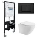 Комплект подвесной унитаз ABBER Bequem AC1100T белый с инсталляцией AC0105 и кнопкой черный матовый