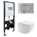 Комплект подвесной унитаз ABBER Bequem AC1100T белый с инсталляцией AC0105 и кнопкой матовый хром