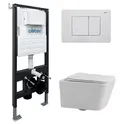 Комплект подвесной унитаз ABBER Rechteck AC1201 белый с инсталляцией AC0105 и кнопкой белая матовая