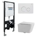 Комплект подвесной унитаз ABBER Rechteck AC1201 белый с инсталляцией AC0105 и кнопкой белая матовая