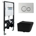 Комплект подвесной унитаз ABBER Rechteck AC1201MB черный матовый с инсталляцией AC0105 и кнопкой хром