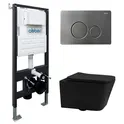 Комплект подвесной унитаз ABBER Rechteck AC1201MB черный матовый с инсталляцией AC0105 и кнопкой никель