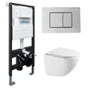 Комплект подвесной унитаз ABBER Bequem AC1131TC белый, с закрытым дном с инсталляцией AC0105 и кнопкой AC0120 хром глянцевый