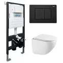 Комплект подвесной унитаз ABBER Bequem AC1131TC белый, с закрытым дном с инсталляцией AC0105 и кнопкой AC0120MB черный матовый