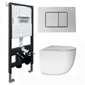Комплект подвесной унитаз ABBER Bequem AC1132TC белый, с закрытым дном с инсталляцией AC0105 и кнопкой AC0120 хром глянцевый