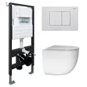 Комплект подвесной унитаз ABBER Bequem AC1132TC белый, с закрытым дном с инсталляцией AC0105 и кнопкой AC0120MW белая матовая