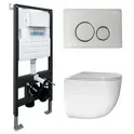 Комплект подвесной унитаз ABBER Bequem AC1132TC белый, с закрытым дном с инсталляцией AC0105 и кнопкой AC0121 хром глянцевый