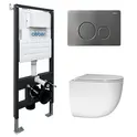 Комплект подвесной унитаз ABBER Bequem AC1132TC белый, с закрытым дном с инсталляцией AC0105 и кнопкой AC0121NG никель