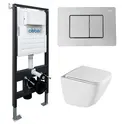 Комплект подвесной унитаз ABBER Rechteck AC1220TC белый, с закрытым дном с инсталляцией AC0105 и кнопкой AC0120 хром глянцевый