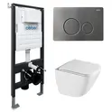 Комплект подвесной унитаз ABBER Rechteck AC1220TC белый, с закрытым дном с инсталляцией AC0105 и кнопкой AC0121NG никель