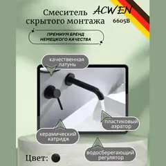Смеситель для раковины скрытого монтажа ACWEN 6605B черный