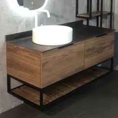 COMFORTY. Тумба-умывальник "Порто-120-1-/2" дуб тёмно-коричневый с черной столешницей c 1-2  раковиной COMFORTY 9110