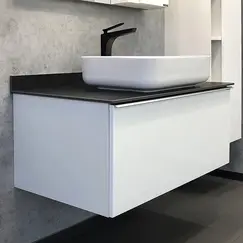 COMFORTY. Тумба-умывальник "Милан-90" белый глянец с графитовой столешницей, с раковиной COMFORTY T-Y9378