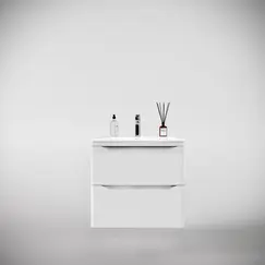Тумба подвесная с раковиной "Марелла " (2 ящ.) Люкс антискрейтч белый глянец, PLUS