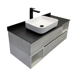 Тумба-умывальник Comforty Прага-120 дуб белый с графитовой столешницей с раковиной