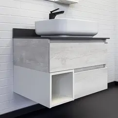 Тумба-умывальник Comforty Прага-75 дуб белый с графитовой столешницей с раковиной