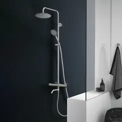Душевая система MELANA-610307-T Stello нерж.сталь, с тропическим душем, лейкой, термостатом