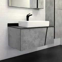 COMFORTY. Тумба-умывальник "Эдинбург" бетон светлый с черной столешницей, с раковиной COMFORTY