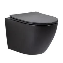 Безободковый подвесной унитаз черный матовый микролифт дюропласт Торнадо Gid Tr2122TF-Bm