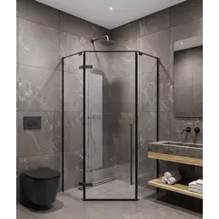 Timo Душевой угол TTSSP-90-100/03C-8, распаш , проф черный, стекло проз 8 мм