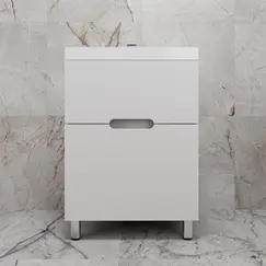 Тумба напольная "Матис " с раковиной ASTI (2 ящика), Белый матовый, ЭМАЛЬ