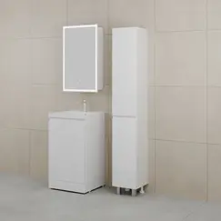 Тумба напольная "БАТЛЕР" (1 ящ.) с раковиной ASTI 50 Люкс антискрейтч белый глянец PLUS