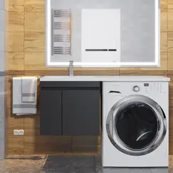 Тумба под стиральную машину подвесная Uperwood Magenta черная, с дверцами/ящик