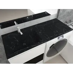 Раковина над стиральной машиной Uperwood Марсал 120х48,6х15 см, черный мрамор, левая, крыло справа