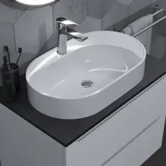 Раковина накладная для ванной Uperwood Luna 60х36х11,5 см, овальная, белая глянцевая
