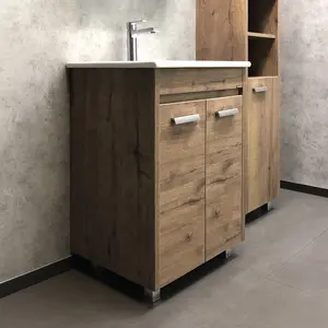 COMFORTY. Тумба-умывальник "Марио-60/75 " дуб дымчатый /сосна с раковиной Quadro 60/75