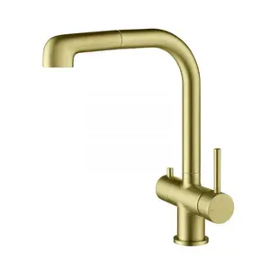 Смеситель для кухни Timo Saona 2346/17FL с подключением фильтра и выдвижной лейкой  золото матовое