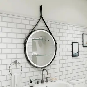 Зеркало ACWEN "Millenium Black Led" D-65 на ремне из натурал. кожи черного цвета