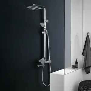 Душевая система MELANA-610207 Cubo нерж.сталь, с тропическим душем, лейкой и смесителем