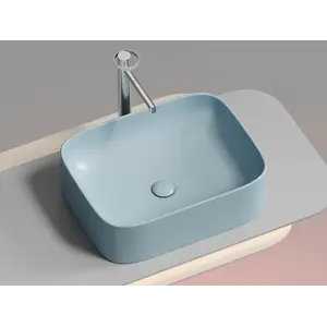 Умывальник чаша Ceramica Nova накладная прямоугольная (цвет Голубой Матовый) Element 505*380*150мм