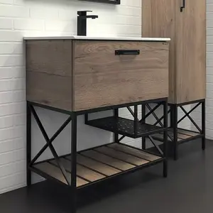 Тумба-умывальник Comforty Бредфорд 75/90 дуб темный с раковиной Comforty