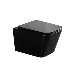 Безободковый подвесной унитаз черный глянцевый микролифт дюропласт Gid Tr2155BL