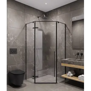 Timo Душевой угол TTSSP-90-100/03C-8, распаш , проф черный, стекло проз 8 мм