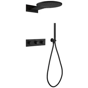 Душевая система ABBER Wasser Kreis AF8151B скрытого монтажа без излива, термостат, черный матовый