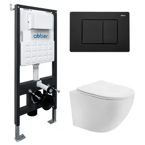 Комплект подвесной унитаз ABBER Bequem AC1100T белый с инсталляцией AC0105 и кнопкой черный матовый