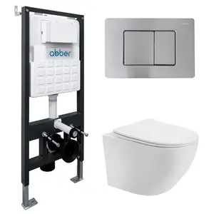 Комплект подвесной унитаз ABBER Bequem AC1100T белый с инсталляцией AC0105 и кнопкой матовый хром