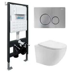 Комплект подвесной унитаз ABBER Bequem AC1100T белый с инсталляцией AC0105 и кнопкой матовый хром
