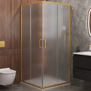 Душевой уголок Cezares Molveno 90x90 MOLVENO-A-2-90-P-BORO профиль Брашированное золото стекло рифленое