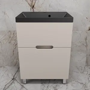 Тумба напольная Style line "Матис " с раковиной ASTI  (2 ящика), КРЕМ, ЭМАЛЬ