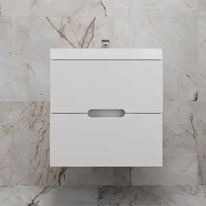 Тумба подвесная "Матис" с раковиной ASTI (2 ящика), Белый матовый, ЭМАЛЬ